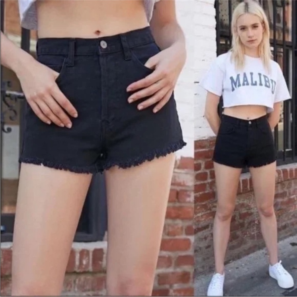 Brandy Melville John Galt Black Denim Cutoff Jean Shorts sz S - Picture 2 of 7